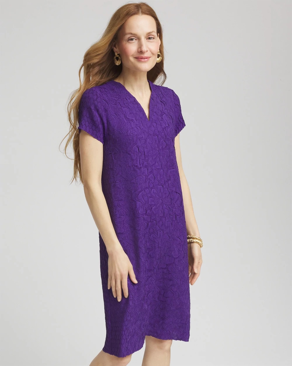 Travelers™ Collection Floral Embossed V-Neck Dress | Chico's